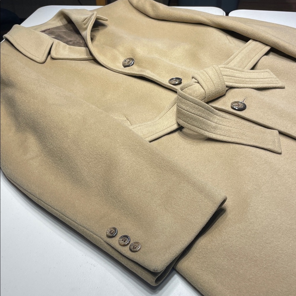 Crombie Overcoat Single-Breasted in Tan Wool Size 46XL - Picture 8 of 14